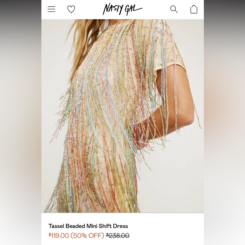 Nasty Gal Tassel Beaded Mini Shift Dress-size 6